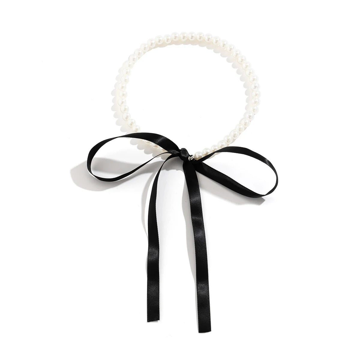 ItsYara Trend Imitation Pearl Chain Short Ribbon Bow Necklace
