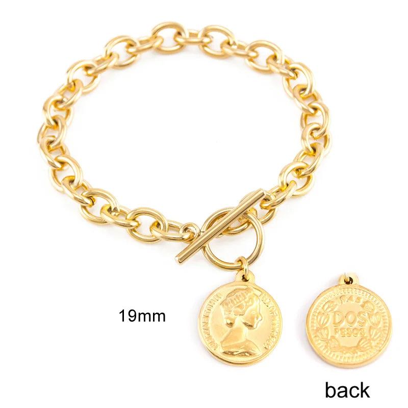 Lock And Coin Medal Charm Bracelet