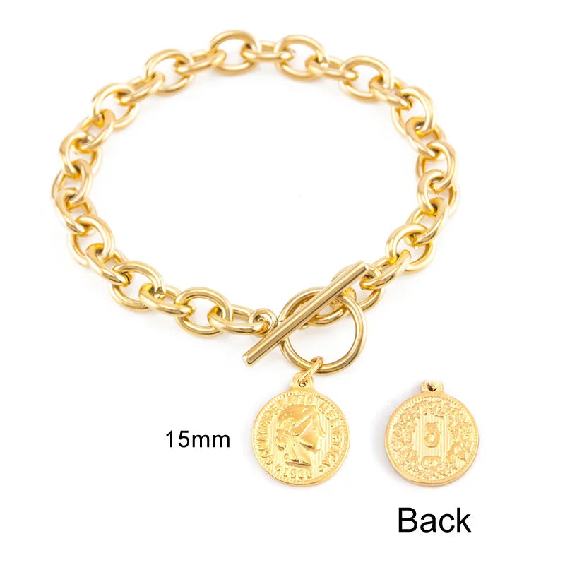 Lock And Coin Medal Charm Bracelet