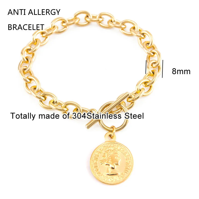 Lock And Coin Medal Charm Bracelet