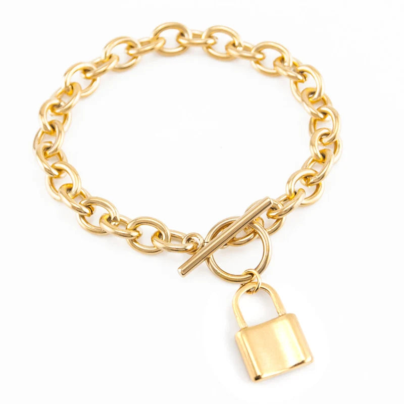 Lock And Coin Medal Charm Bracelet