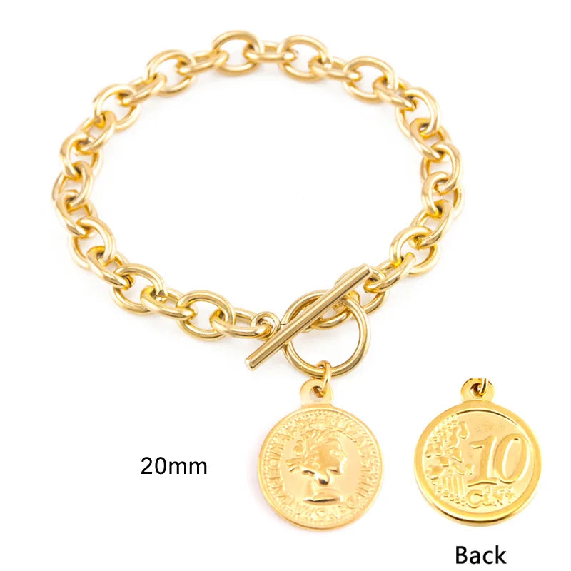 Lock And Coin Medal Charm Bracelet