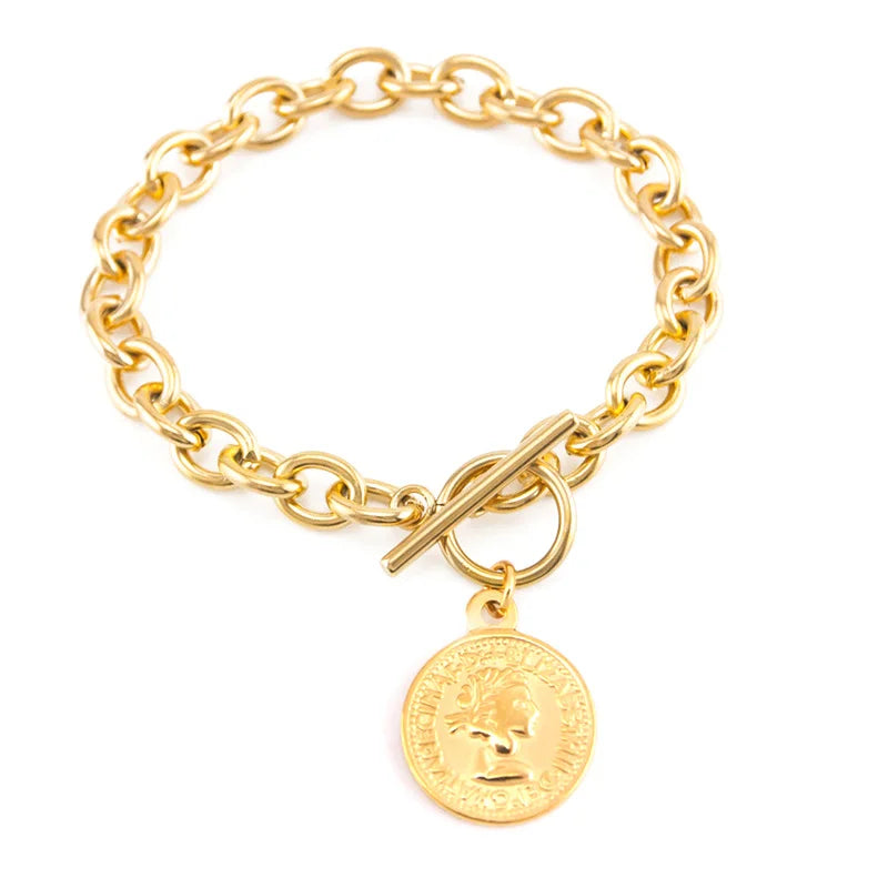 Lock And Coin Medal Charm Bracelet