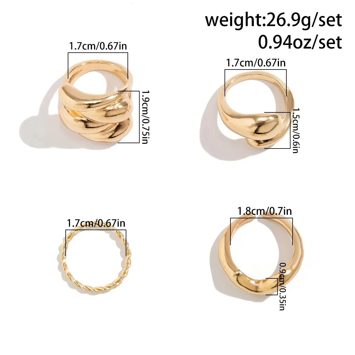 ItsYara 4Pcs/Set Punk Round Rolling Geometry Open Ring